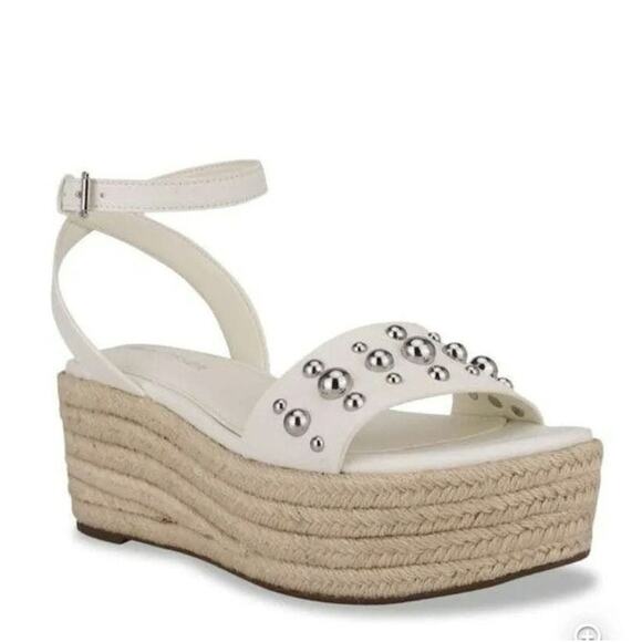 Mark Fisher White studded Joyce Espadrille platform sandals sz 9.5 M - Picture 1 of 12